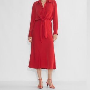 Aritzia Aritzia Babaton Abbey Dress Red Matte Satin Button-Up Midi – Size S
